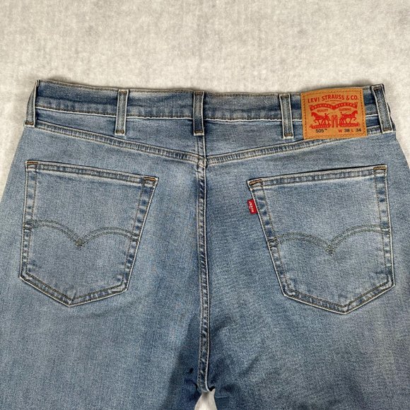 Levi's 505 Men's Jeans Stretch Straight Leg Regular Fit Blue Denim Size W38 L34 - Picture 12 of 14